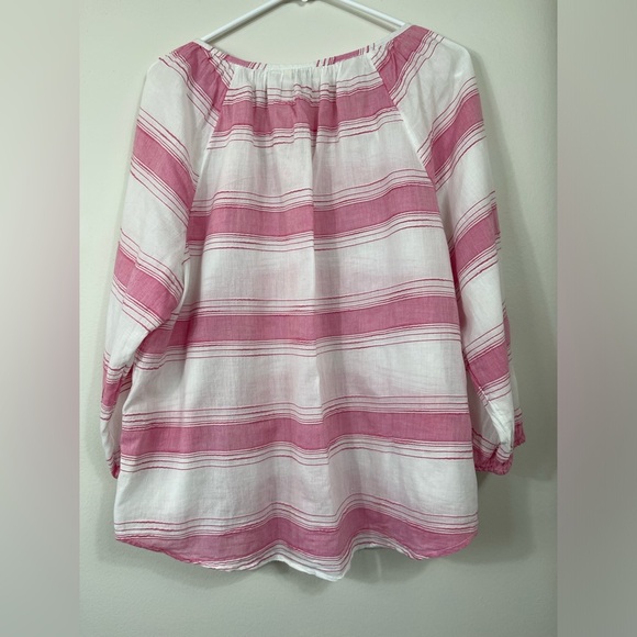 Sonoma Life Style Pink 3/4 Sleeve Blouse Lace Up Women's Pink White Strip Sz 1X - Picture 11 of 12